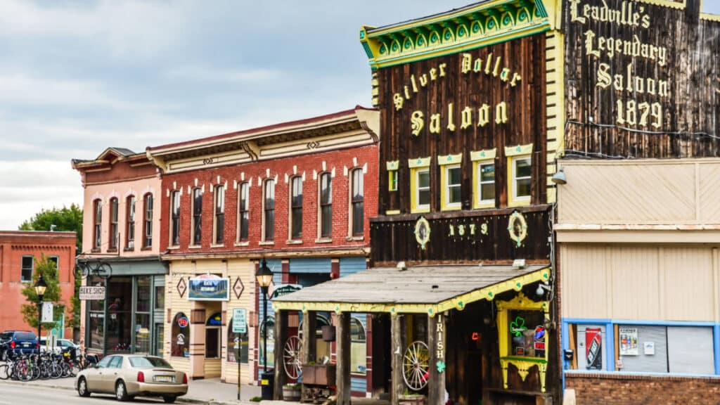 View of the lined shops at downtown Leadville