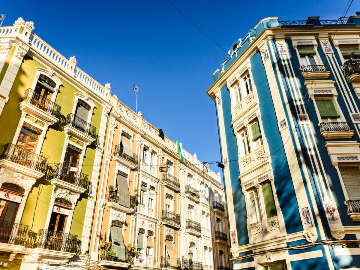 View of the colorful buildings in the Ruzafa neighborhood
