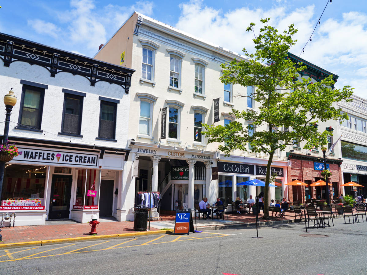 View of the Victorian-style buildings in Downtown Red Bank