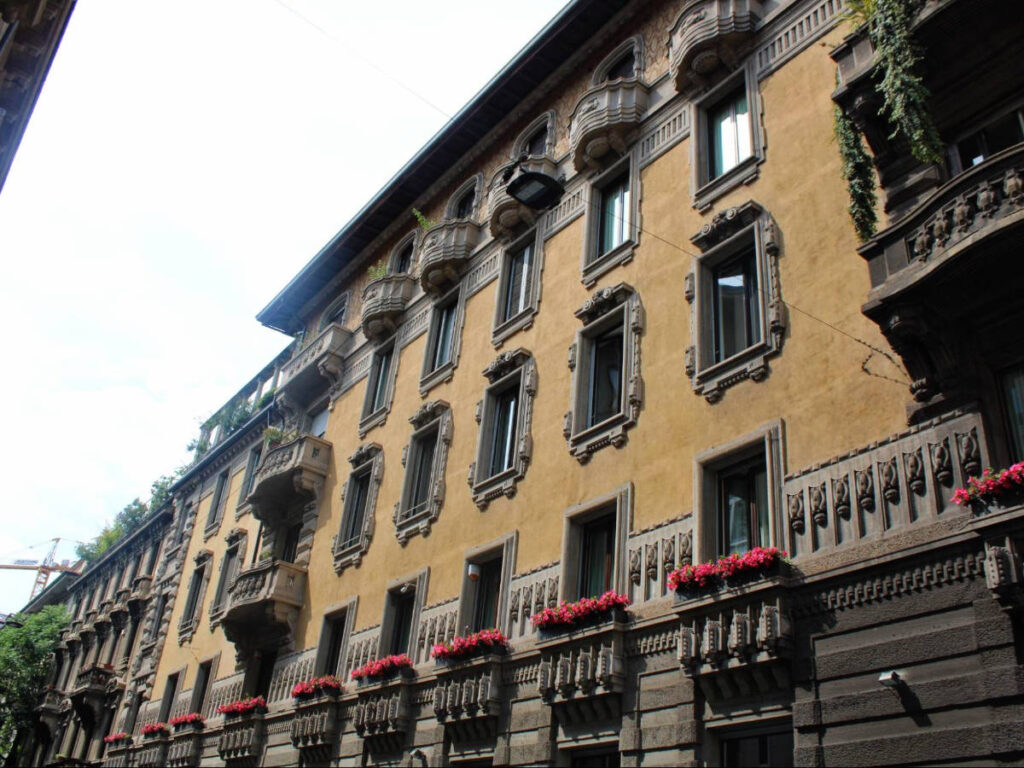 View of the buildings on a street in Milan