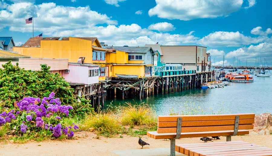Colorful buildings by the sea in Monterey