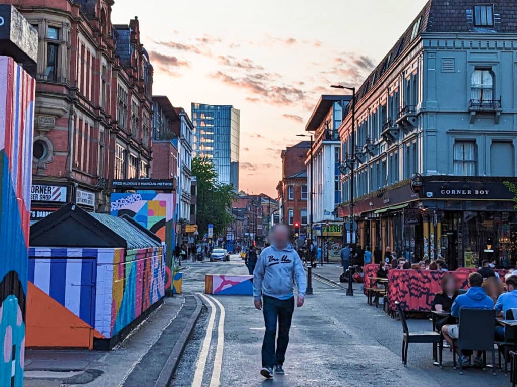 View of the people walking and dining at the Northern Quarter