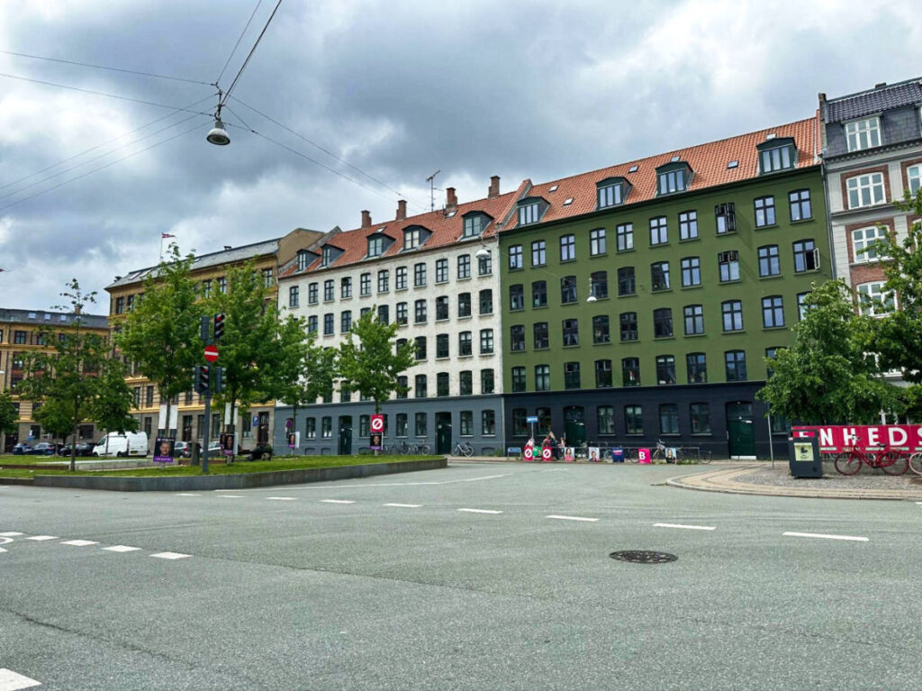 View of the buildings from across the street of Vesterbro