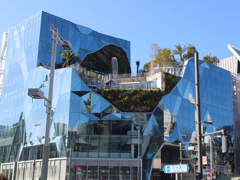 Unique glass buildings in the Harajuku neighborhood