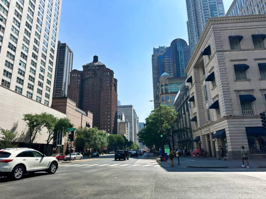 View of the buildings at the Magnificent Mile on North Michigan Avenue
