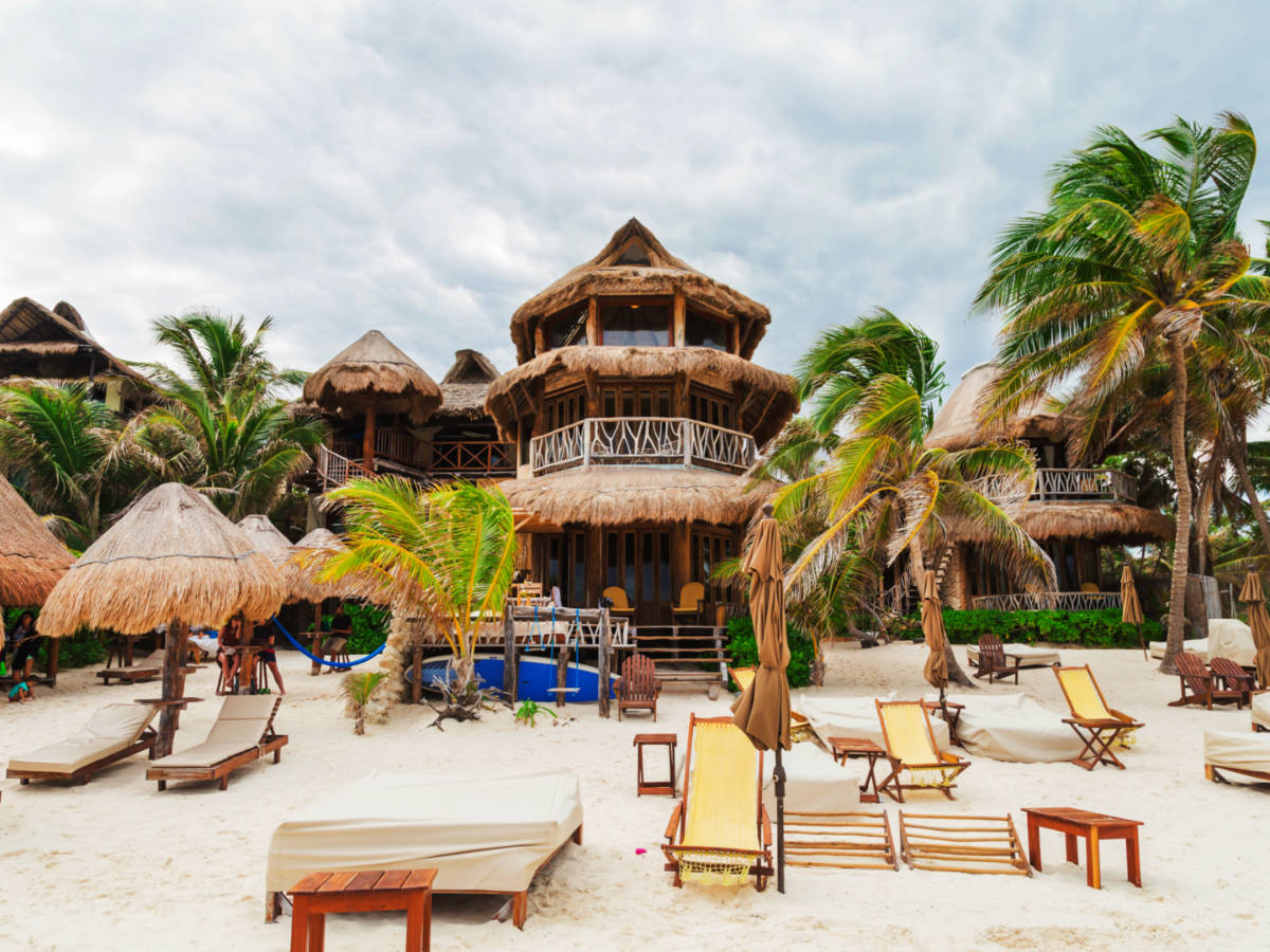 View of the Bungalow hotel on the beach