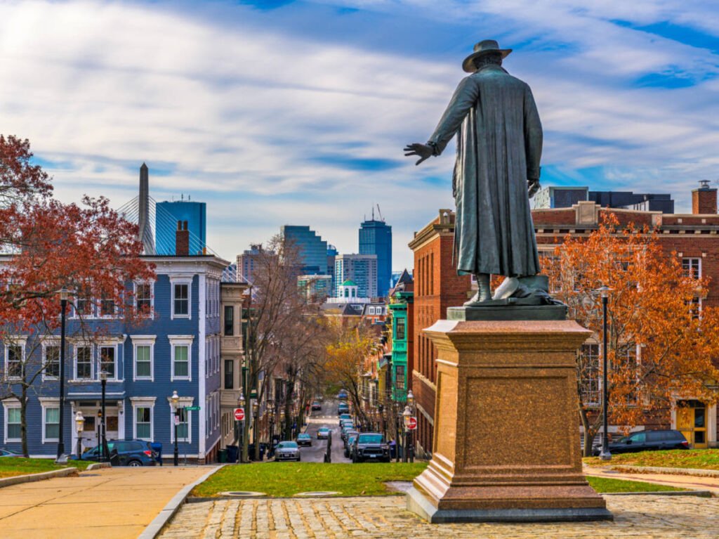 Back view of Bunker Hill Monument in Charlestown