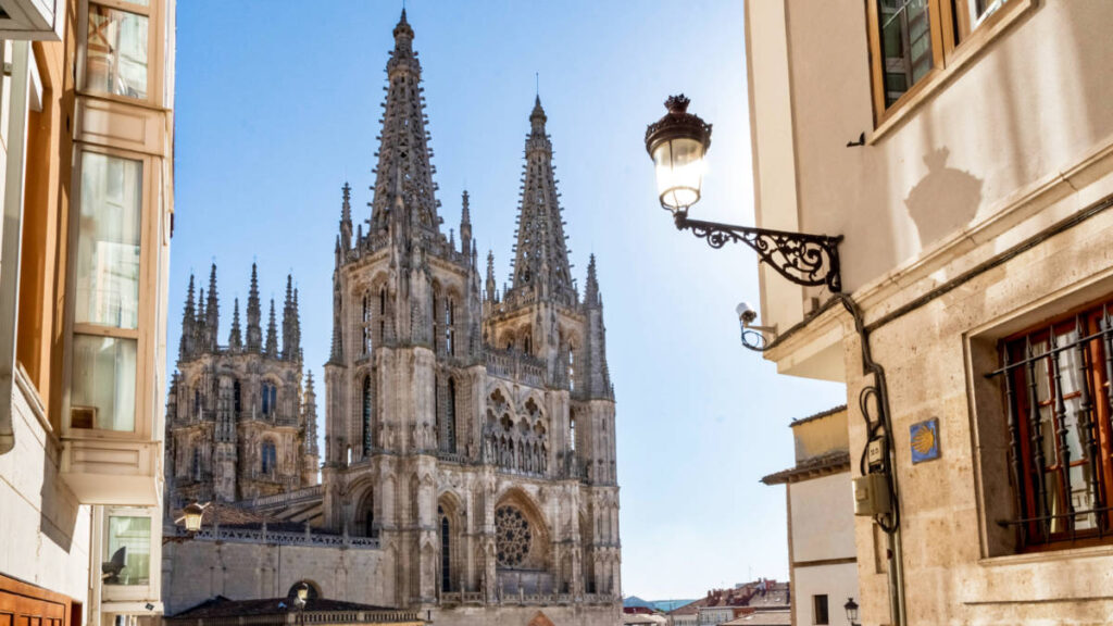 View of the Burgos Cathedral from the street of the city