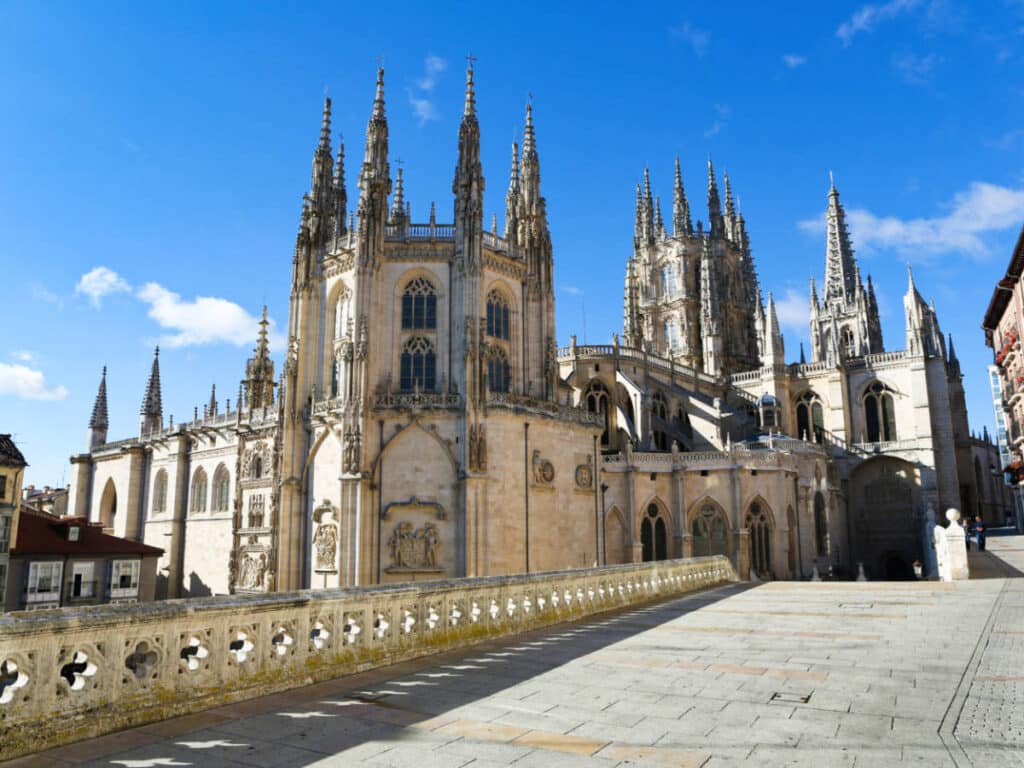 Facade of the gothic Burgos Cathedral in Castille