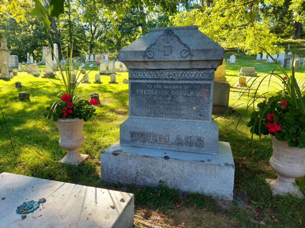 View of the grave of Frederick Douglass at a Burial site