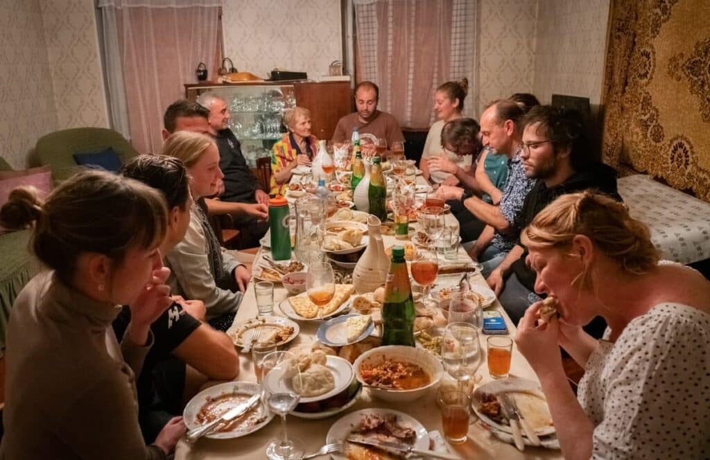 View of people enjoying a traditional Georgian supra