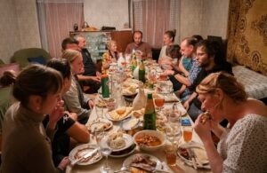 View of people enjoying a traditional Georgian supra