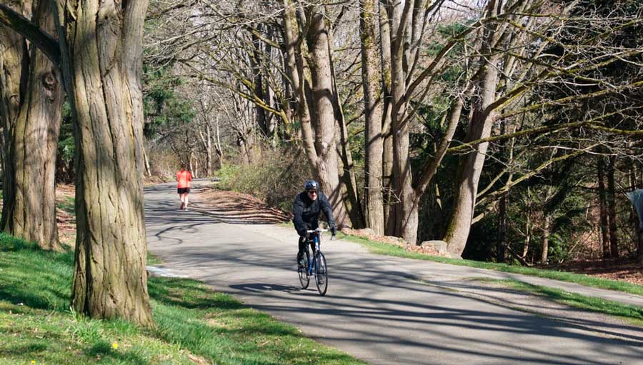 A man on his bike in Burke Gilman Trail