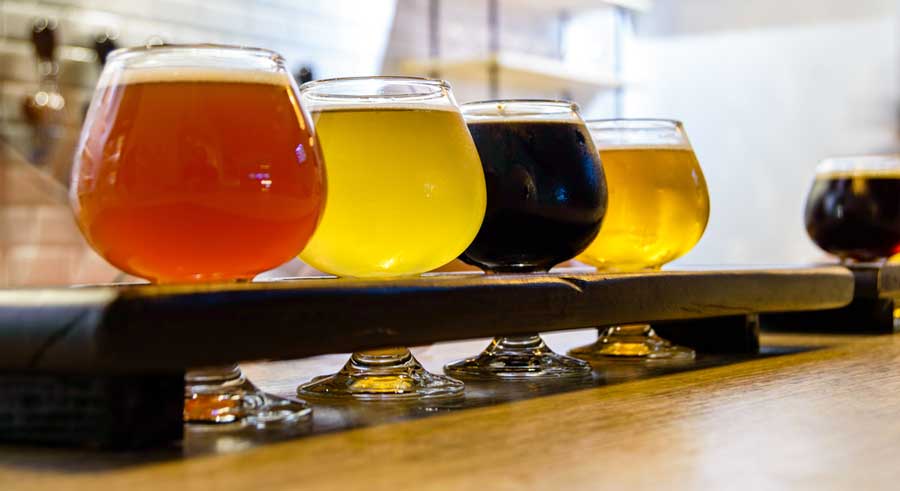 A beer flight served in Burning Barrel Brewing