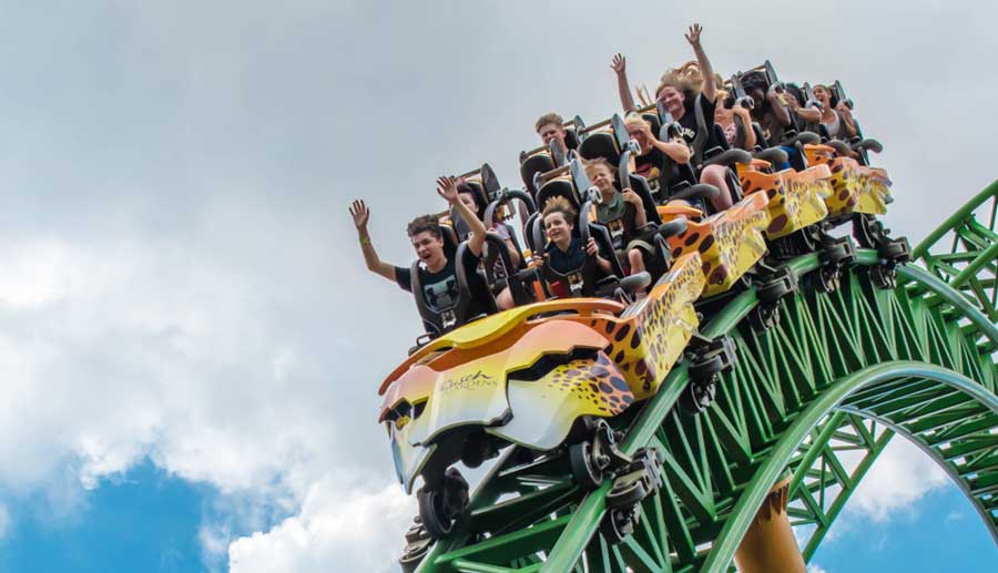 People enjoying the downward rollercoaster ride in Busch Gardens