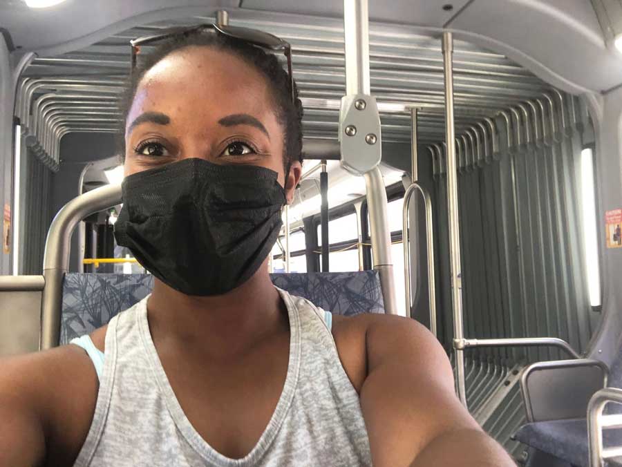 The author taking a selfie during one of her bus ride in Seattle