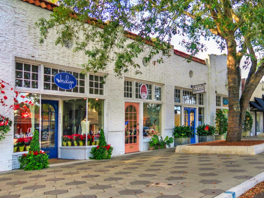 View of the beautiful shops along the business district in Avondale