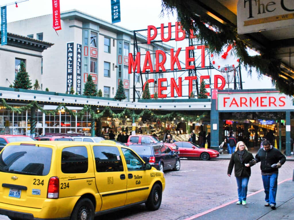 View of the people and vehicles around the Public Market Center