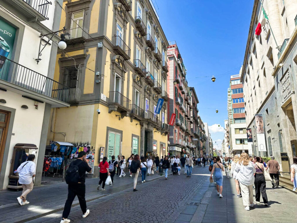 View of the crowd walking around Via Toledo