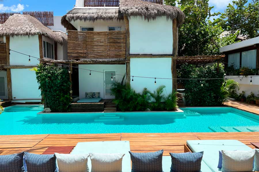 View from the pool area of Cabañas Tulum Hotel