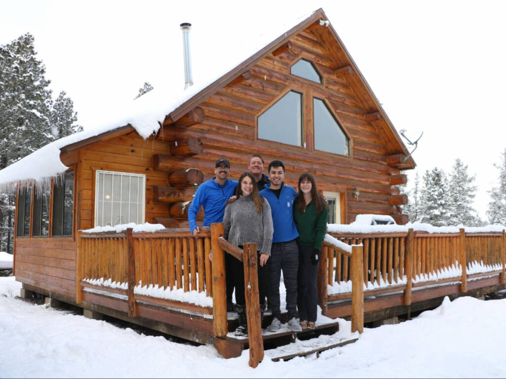 The author Betty Hurd with her friends at their family cabin in Greer