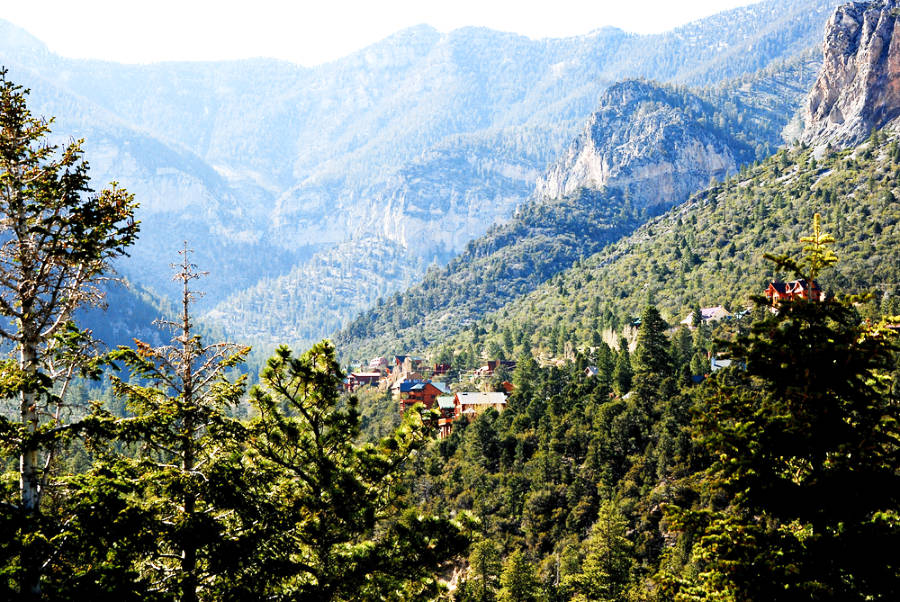 View of the cute cabins in Mt. Charleston village