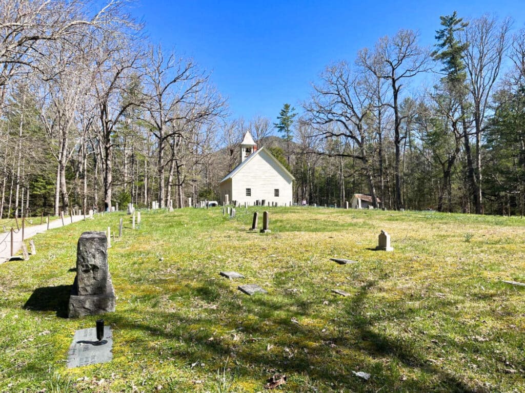 View of the cemetery outside the Cades Cove Primitive Baptist Church