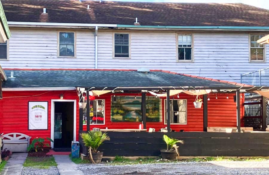 Red and black exterior view of the Cafe Abyssinia