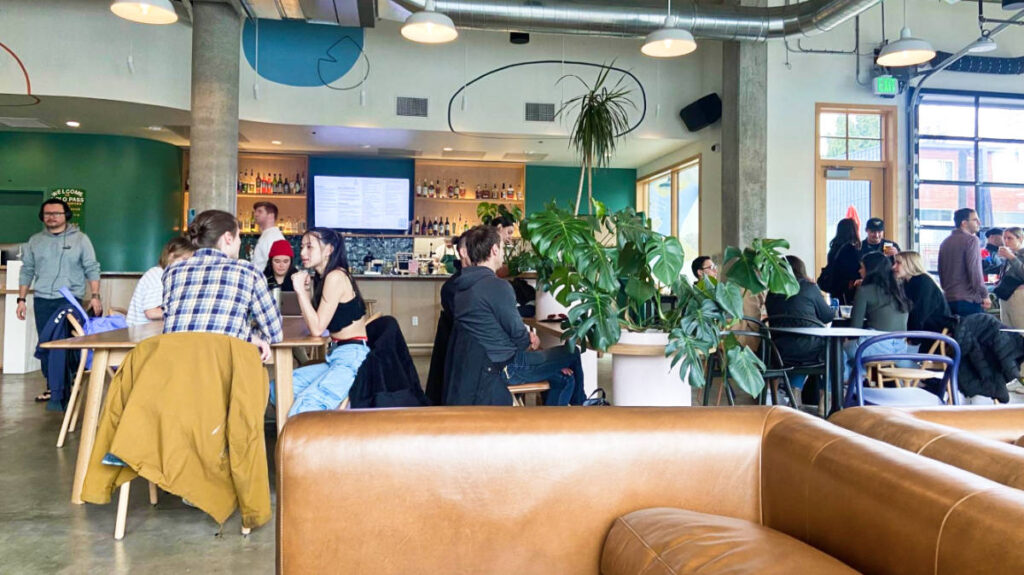 View of the people inside the café at Lolo Pass Hostel