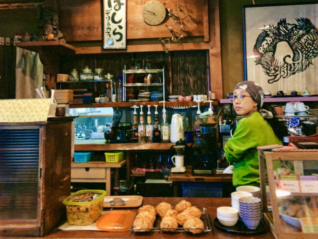 A woman inside a cafe near Tokyo