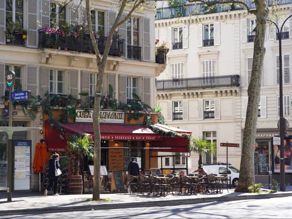 View outside a charming cafe in the 11th