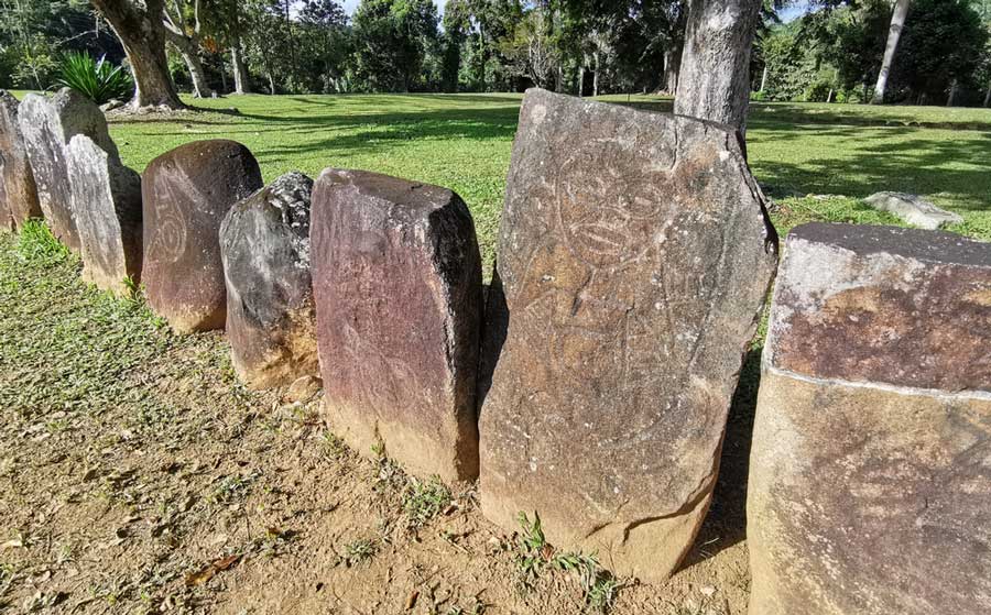 A line of ancient petroglyphs in Caguana Indigenous Ceremonial Park
