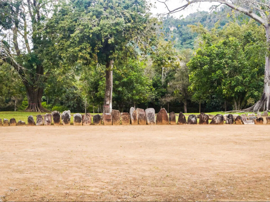 View of the petroglyphs at the main plaza in Caguana Indigenous Ceremonial Site