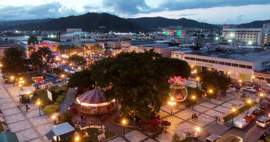 Aerial view from Caguas Main Plaza at night