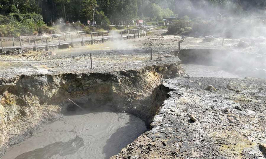 View of natural volcanic boilers in Caldeiras das Furnas
