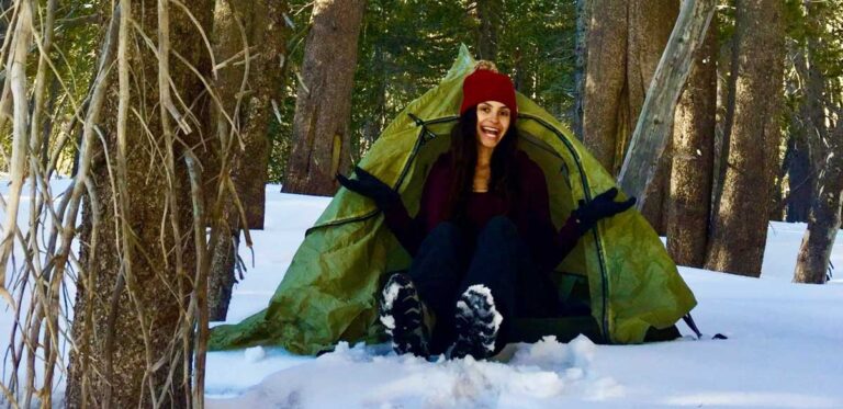 The author McKenna Mobley camping in California's Blue Ridge Campground during winter