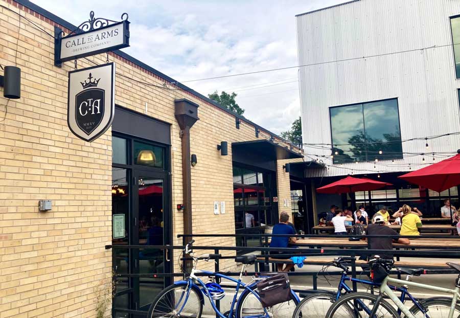 Bicycles parked outside the Call to Arms Brewing Company