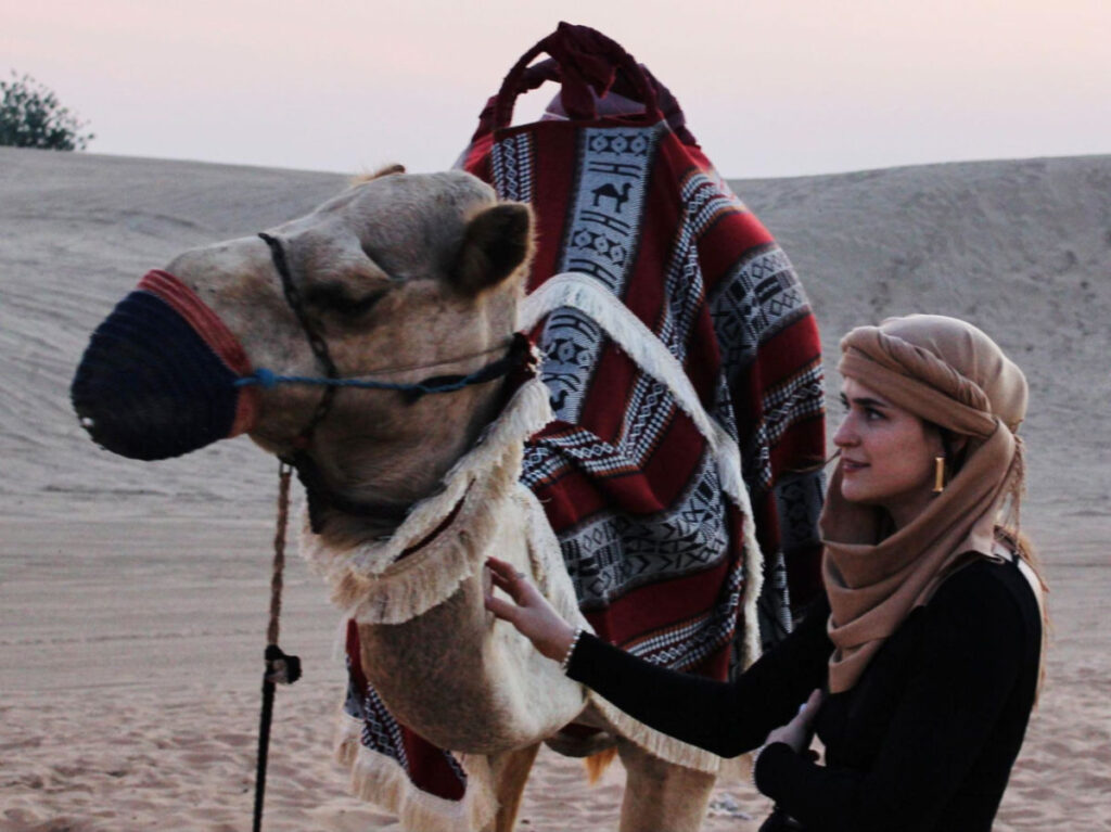 Author Betty holding the camel