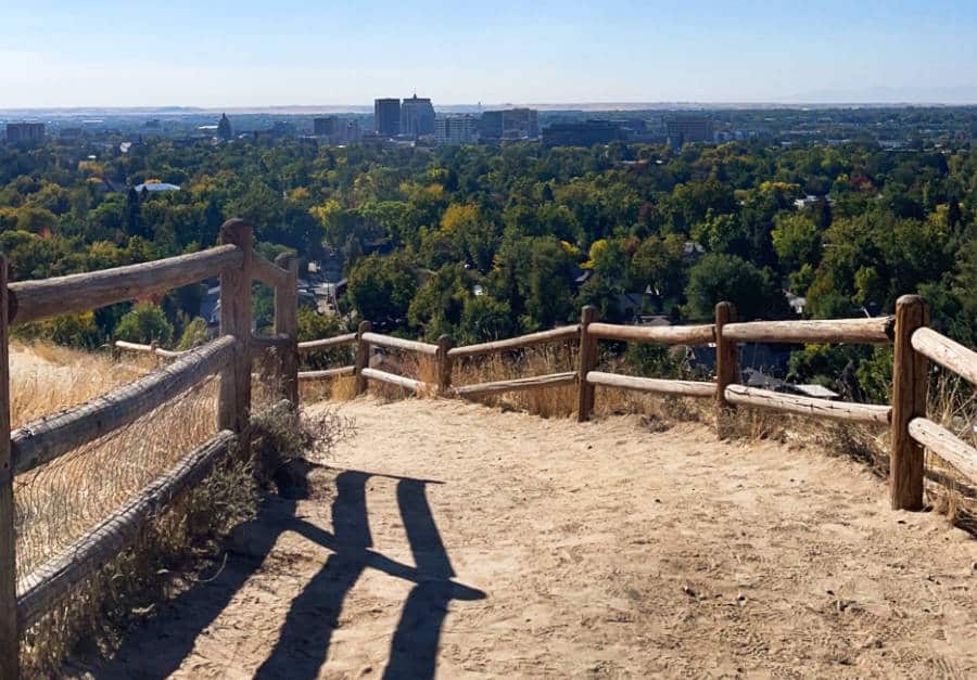 Landscape view of downtown Boise from Camel’s Back Park trail