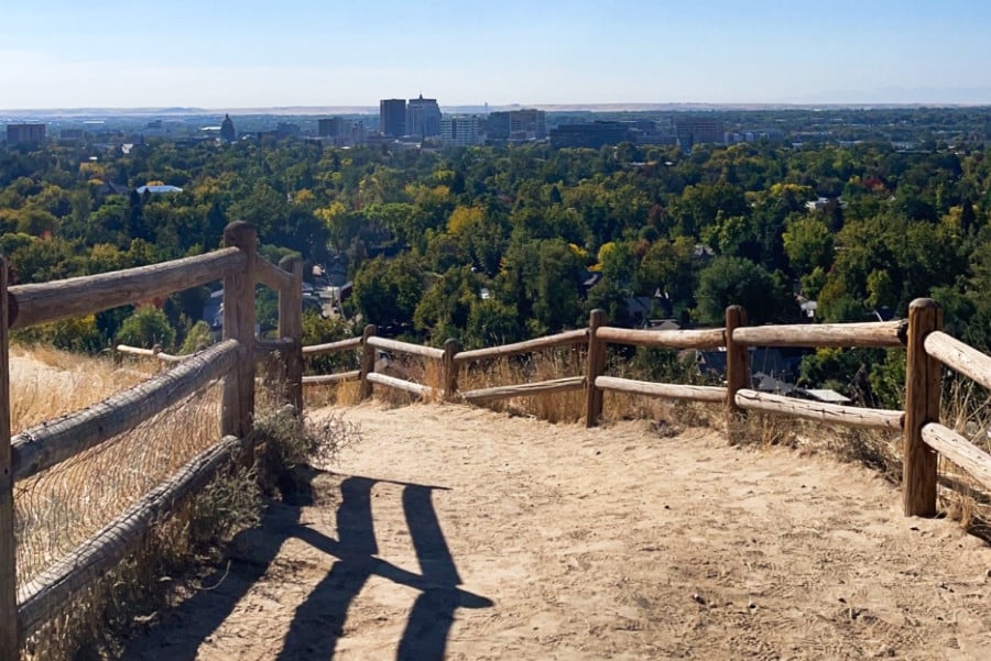 Landscape view of downtown Boise from Camel’s Back Park trail