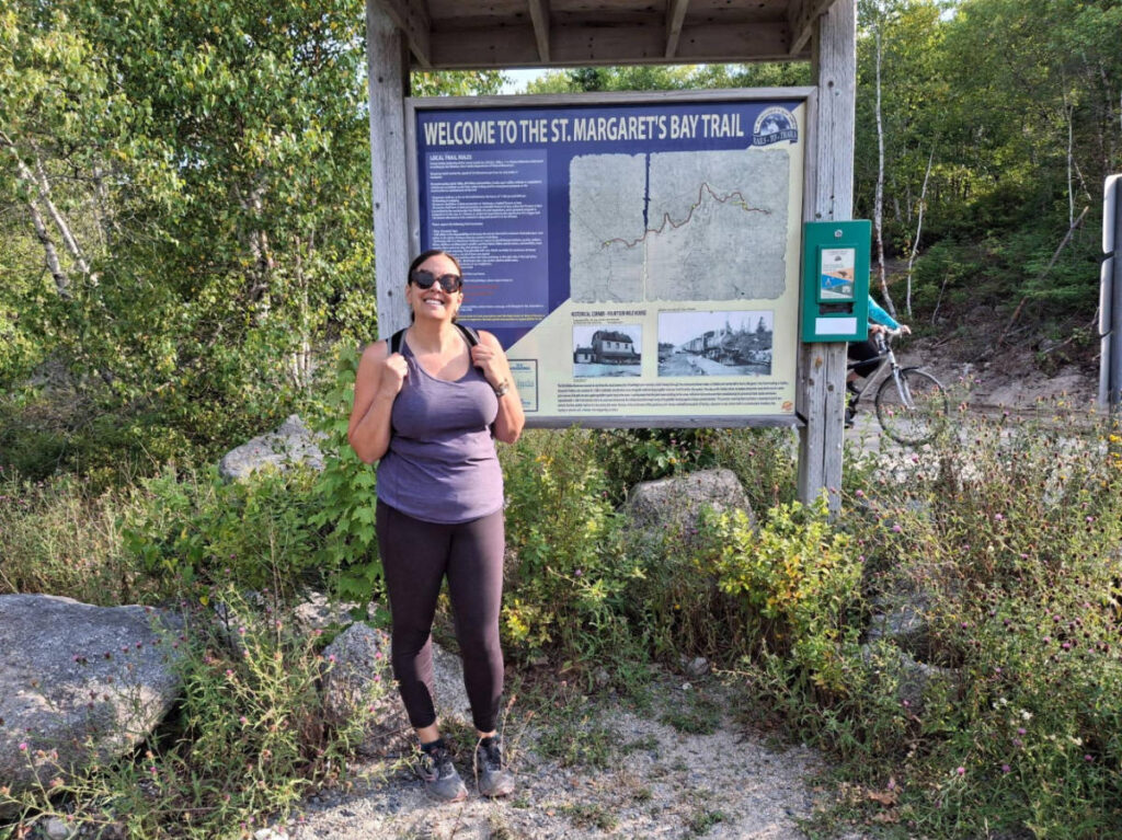 The author Catherine Driver smiling for a photo on the Camino Nova Scotia