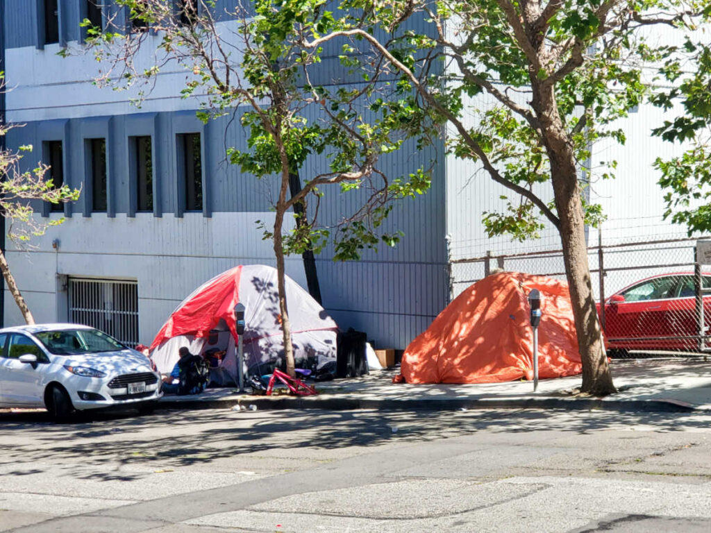 View of the camping tents on the sidewalks