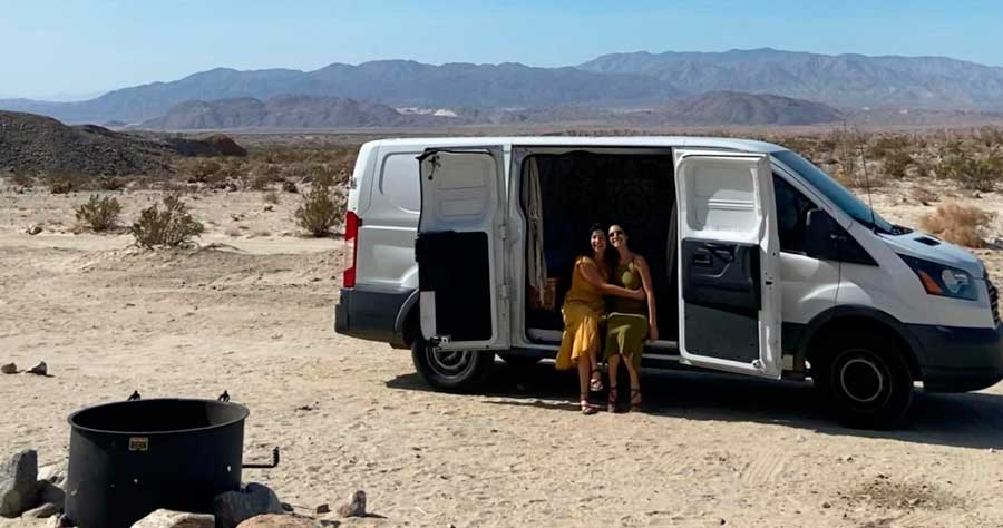 The author with her best friend on a camping van in Anza Borrego