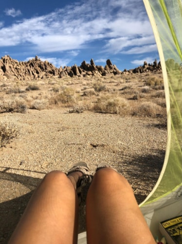 The author's view from her tent in the Alabama Hills