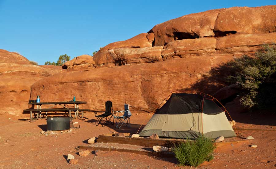 A camping tent at the Canyonlands National Park campground