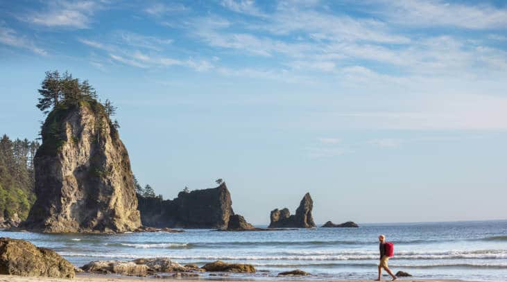 Man walking on the beach in Vancouver Island