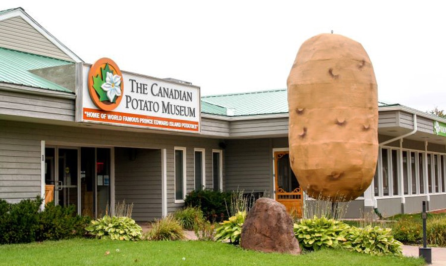 A big potato in front of The Canadian Potato Museum