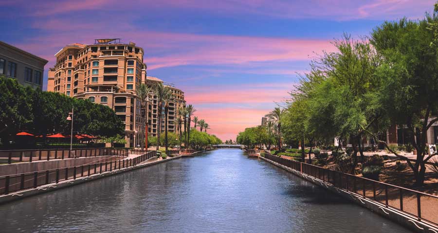 Colorful sky over the canals in Old Town, Scottsdale
