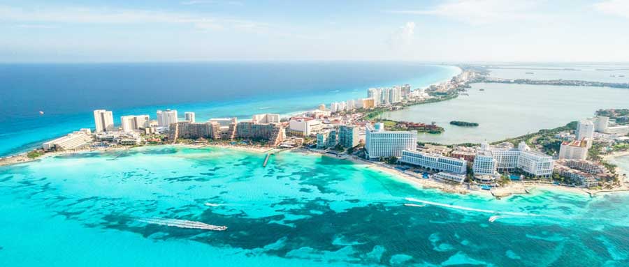 Aerial view of the Cancun beach