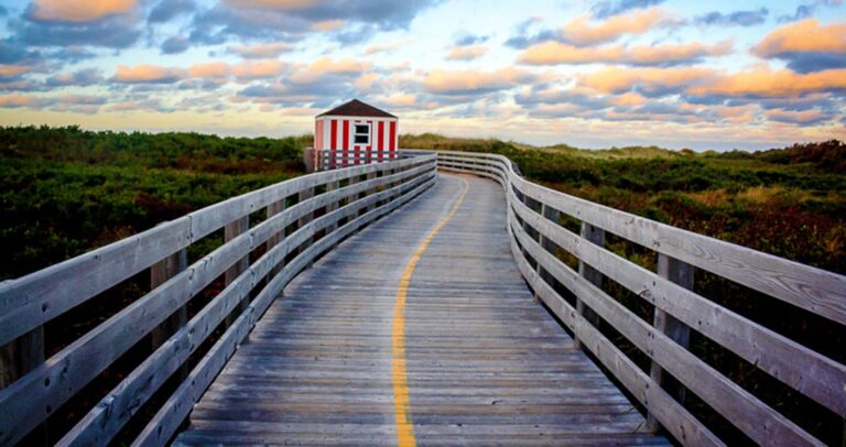 View of Candy Cane Beach Boardwalk in PEI
